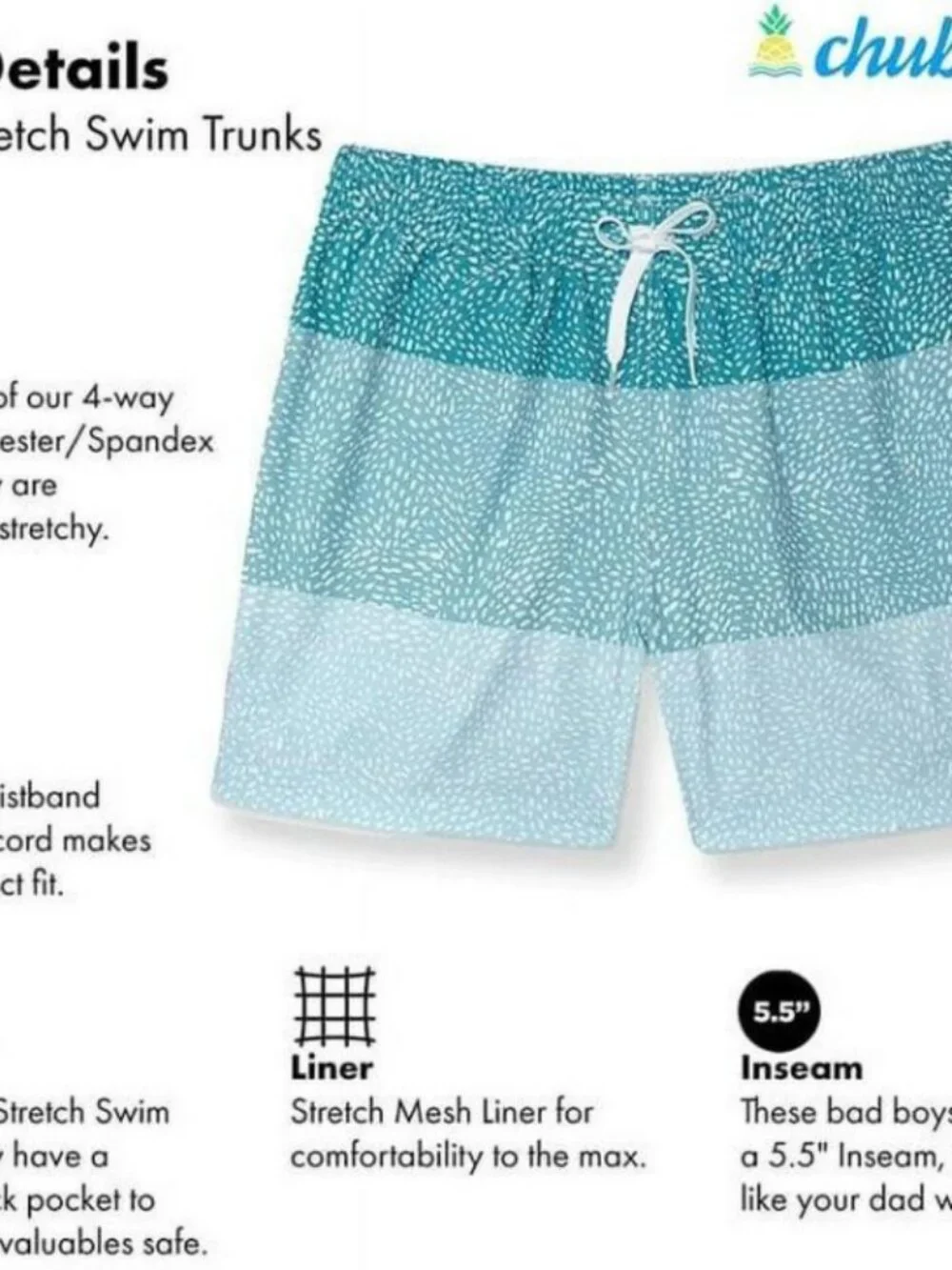 NWT Chubbies Men's Size XXL The Whale Sharks Swim Trunks 5.5